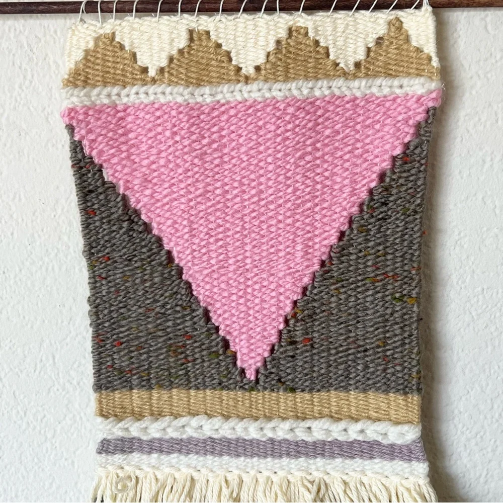 Handmade yarn woven textile tapestry wall hanging